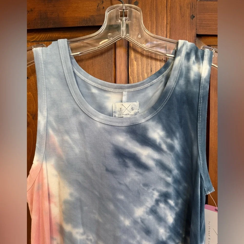 Thread & Supply Size Small Tie-Dye Sleeveless Tank Midi Dress in Blue & Pink NWT